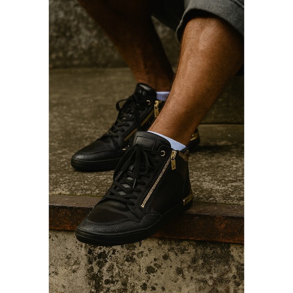 NWOB Aldo Black Leather Gold RHINESTONE/ALLIGATOR Detail Men 14 High Top Sneaker